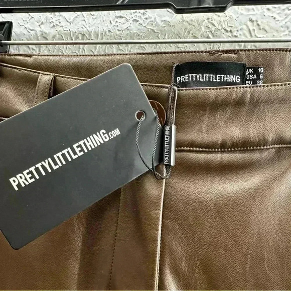 PrettyLittleThing Chocolate PU High Waist Wide Leg Pants Size 6 - Picture 11 of 12